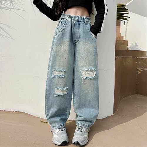 Tween Girls Ripped Jeans Distressed Baggy Denim Pants High Waisted Elastic Waist Jeans Y2K Streetwear Denim Joggers2