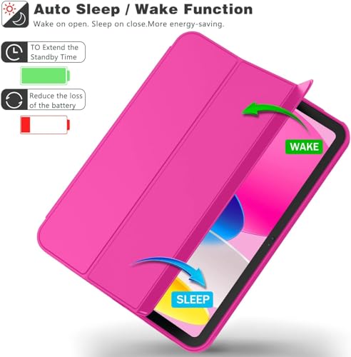 Image of Printme Compatible with iPad (A16) 11th Generation Case 11 Inch 2025, for iPad 10th Generation Case 10.9 Inch 2022 with Pencil Holder, Slim Trifold Stand Protective Cover with Soft TPU Back (Hot Pink)