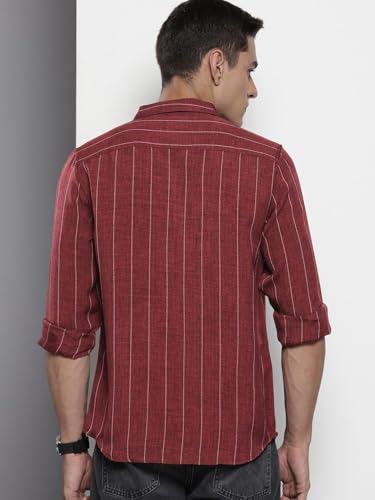 Image of The Indian Garage Co Men Slim Fit Vertical Striped Long Sleeves Casual Shirt