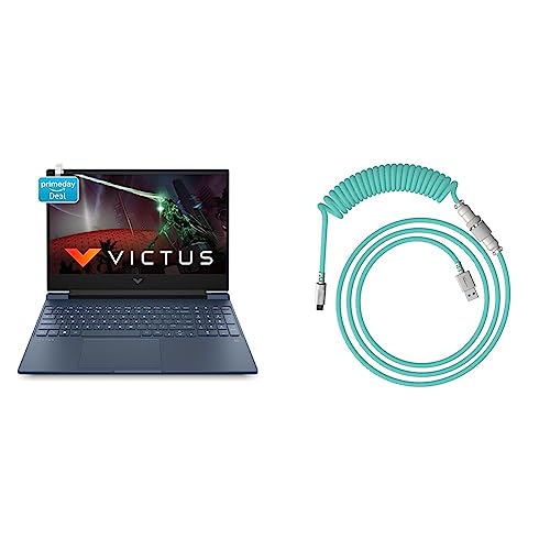 Image of HP Victus Gaming Laptop 12th Gen Intel Core i5-12450H 15.6 inch(39.6 cm) FHD IPS Gaming Laptop & HyperX USB-C Coiled Cable Light Green-White