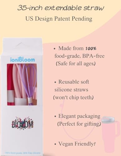 Extendable Long Straws for Stanley Cup, 2 Pack 35" Reusable Silicone Straws- CPC Certified, Fits 40 oz Tumbler And Large Water Bottle, Soft & Flexible Straw Accessories Gift Idea