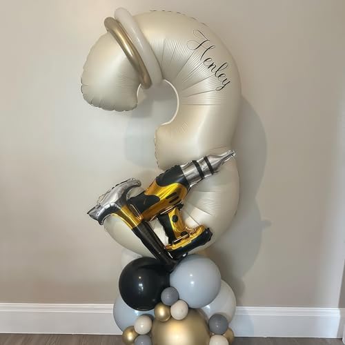 Image of Cream Number 4 Balloons,40 Inch 4 Balloons Giant Helium Foil Mylar Beige 4 Balloon Number for Birthday Party Anniversary Decorations