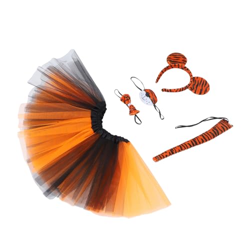 FOMIYES 1 セット ハロウィン アニマルカチューシャ トラ耳 スカートセット ハロウィンタイガーヘッドドレス 虎の鼻 しっぽ たち ヘッドバンド 虎の耳 虎の尾 ファブリック
