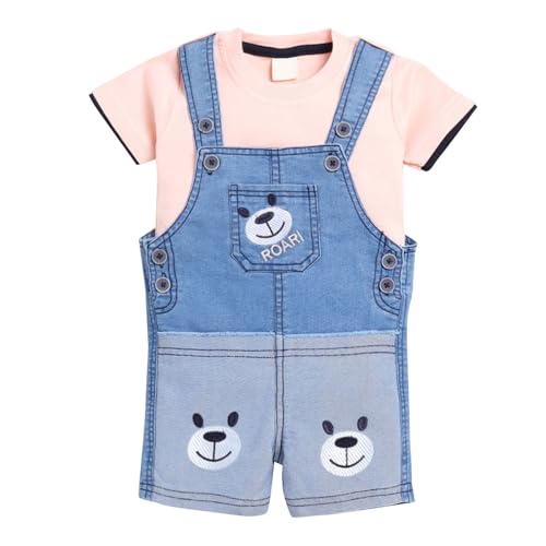 Image of Hopscotch Boys Cotton Embellished T-Shirt Dungaree Overall Set