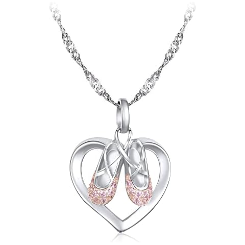 Gemschest 925 Sterling Silver Ballerina Necklace Jewelry Cubic Zirconia Ballet Slippers Shoes Necklace for Women Girls Teen & Dancer 18", Sterling Silver, Cubic Zirconia Cover