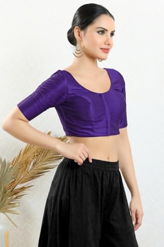 Image of Vamas Women's Silk Padded Self Design Half Sleeve Readymade Saree Blouse (X-766.N)