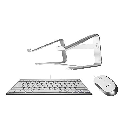Macally Wired Mini Keyboard, a Silent Wired Mouse, and an Ergonomic Laptop Stand, Perfect College Student Gift
