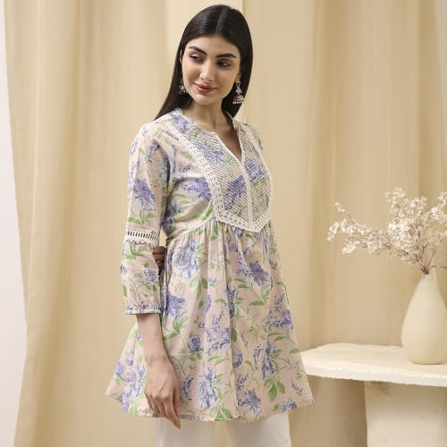 Image of BIBA Women Cotton Straight Fit A Line Printed Kurti