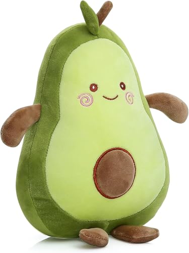Image of Inky Ponky Cute Avocado Plush Toy | Soft & Huggable Stuffed Fruit with Embroidered Face & Brown Pit | Fun Kids Room Decor for Girls, Boys & Plush Lovers