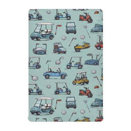 Image of Golf Car Crib Sheets Soft Breathable Fitted Baby Crib Sheets Mattress Cover for Girls Boys, 52 inch x 28 inch x 9 inch