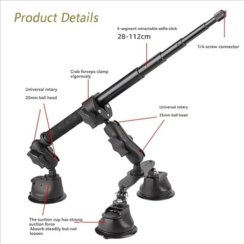 Support triple ventouse voiture anti-chute avec perche 112cm pour vitres
