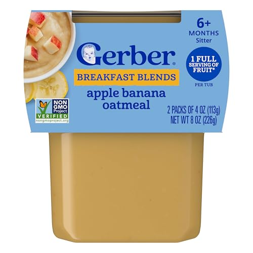 Gerber Stage 2 Baby Food, Apple Banana Oatmeal Cereal Tubs, Iron Helps Support Brain Development, No Added Colors or Flavors, Baby Oatmeal, 16-Pack