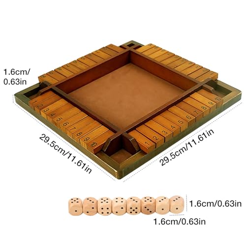 Jeu de Dés Shut The Box Premium en Bois Massif à 4 Côtés - 7