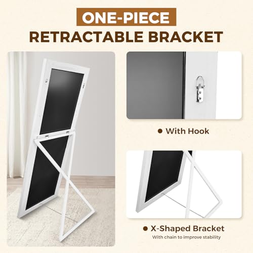 Image of 65x22in Full Length Mirror, Rustic White Beveled Wood Frame