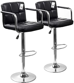 Display4top Bar Stools, with Chromed Framework, 360 Degree Rotary, Soft Padded Chairs,Set of 2 (Black/Armrest)