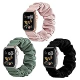 Compatible for Scrunchie Apple Watch Band 38mm 42mm 40mm 44mm Cute Print Elastic Watch Bands Women Bracelet Strap Compatible for Apple iWatch Series 6 5 4 3 2 1(3 Pack, 38/40mm-Small)