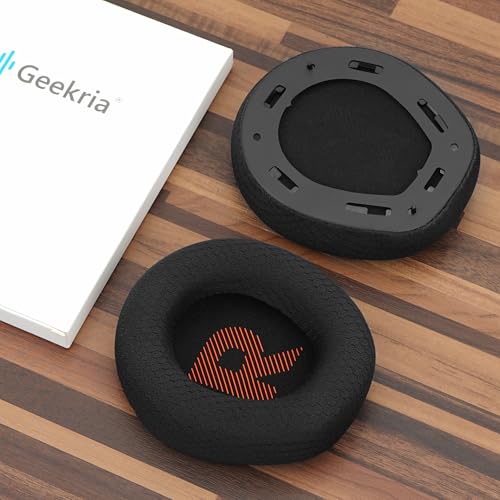 Image of Geekria Comfort Mesh Fabric Replacement Ear Pads Compatible with JBL Quantum 100 Headphones, Soft & Comfortable Ear Cushions Repair Parts (Black)