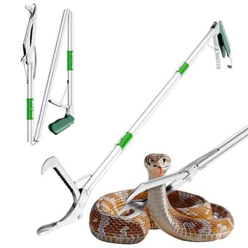 Image of 50 inch Folding Snake Grabber Tongs, Stainless Steel Snake Catcher Tool | Wide Jaws & Non-Slip Handle - Humane Reptile Handling Stick for Outdoor, Yard, Farm & Camping Use