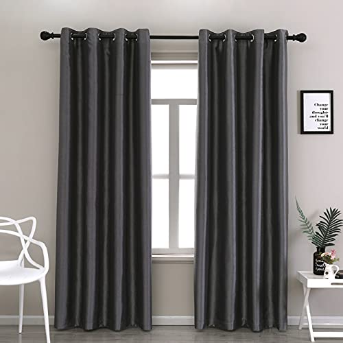 Image of GYROHOME Faux Silk Blackout Curtains, Fully Lined Solid Color Window Treatment Drapes for Bedroom and Living Room Thermal Insulated Grommet Top Room Darkening Drapes, (Gray, 52x63, 2 Panels)