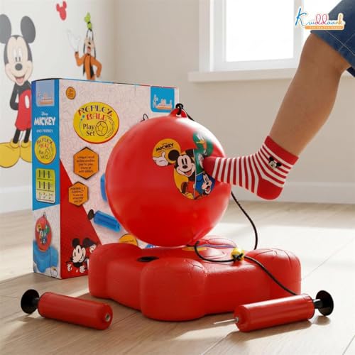 Image of Disney Mickey Reflex Soccer Ball Set for Kids - Solo Football Training Kit with Recoil Action Rebound Ball, Indoor & Outdoor Sports Game|Birthday Gift for Boys & Girls Aged 3+ Years, Red