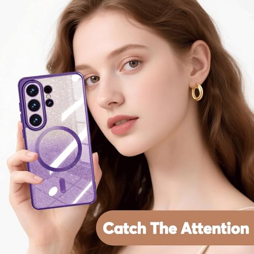 Image of Misscase for Samsung Galaxy S26 Ultra Case Compatible with MagSafe,Built-in Camera Lens Protector Full Protection Soft TPU Anti-Scratch Anti-Fingerprint Magnetic Glitter Slim Case Cover Purple