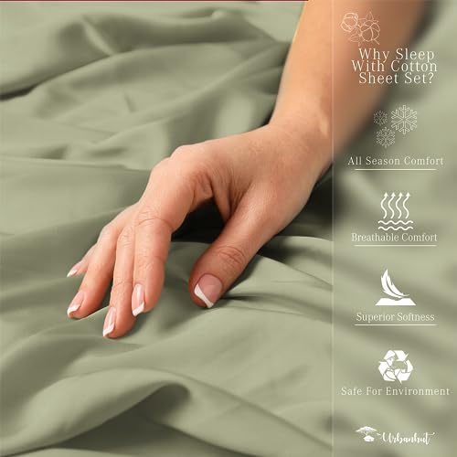 URBANHUT 800 Thread Count Egyptian Cotton Queen Size Sheets Set (4 Pc) - Ultra Soft & Smooth, Sateen Weave Queen Size Sheets, Luxury Hotel Sheets with 16" Deep Pocket - Sage