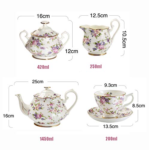Tea-Set-for-Adults-Tea-Cup-and-Saucer-Spoon-Set-Bone-China-Tea-Sets-for-Afternoon-Tea-and-Coffee-Teapot-with-Sugar-Bowl-Cream-PitcherBlue-Blue