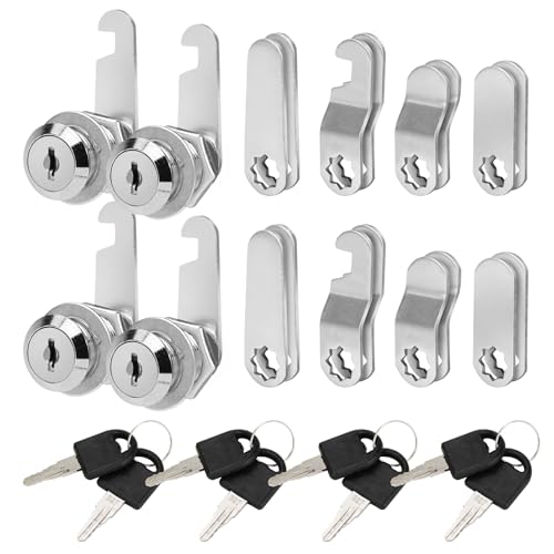 Spesh Lot de 4 Serrure Boite aux Lettres, 16mm Serrures de Armoire, Chaque Serrure Meuble avec 2 Clé et 5 Plaques de Serrure Différentes pour Casier Classeur...