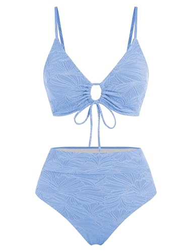 Image of ZAFUL Bikini Sets for Women String 2 Piece Swimsuits High Waisted Bathing Suit V Neck Cut Out Swimwear