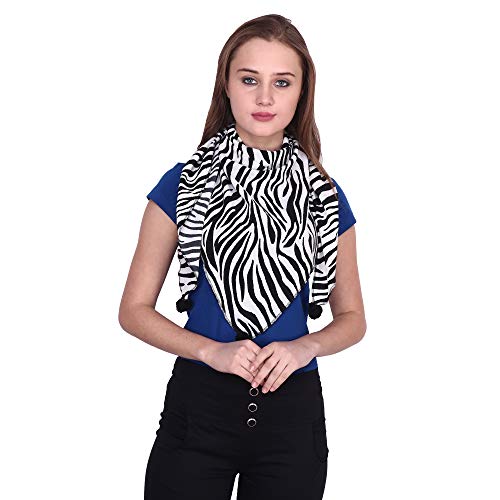 Image of POPWINGS Casual Yellow Printed Chiffon Scarf with pom-pom work
