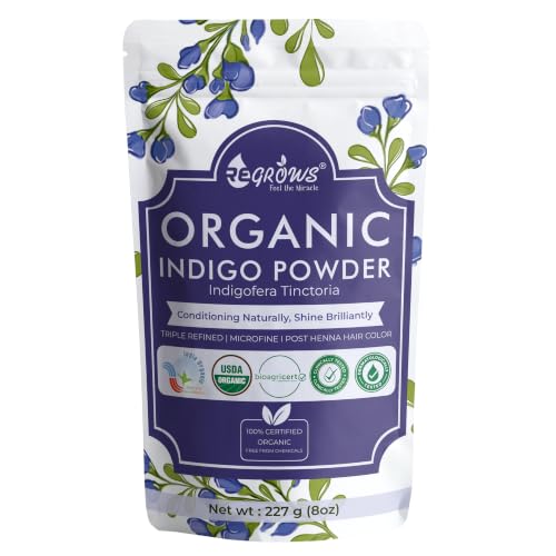Image of ReGrows 100% Certified ORGANIC INDIGO powder | Dermatologically and Clinically Lab Tested Indigo Powder | USDA BIOAGRICERT Certified | Natural Black Hair Color After Henna | For Men and Women | No Ammonia No PPD | Includes Application Kit| Indigofera Tinctoria (227gm)