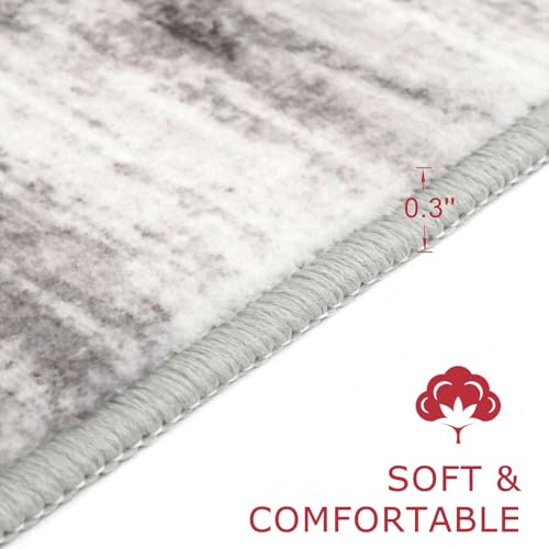 KOZYFLY Modern Abstract Kitchen Runner Rug, 2x6 Washable Rug Runner Non-Slip Soft Striped Hallway Runner Rugs, Grey Beige Print Distressed Carpet Runner for Entryway Bathroom Laundry Room Foyer