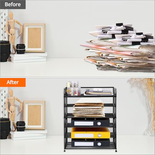 Organisateur de papier bureau 6 niveaux QWORK trieur de document noir - 4