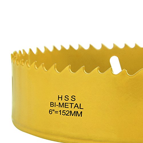 6 inch Hole Saw Blade for Cornhole Boards Corn Hole Drilling Cutter 152mm in Diameter BI-Metal Heavy Duty Steel & Hex Shank Drill Bit Adapter By STARVAST for Cornhole Game, Home Improvement (Yellow)