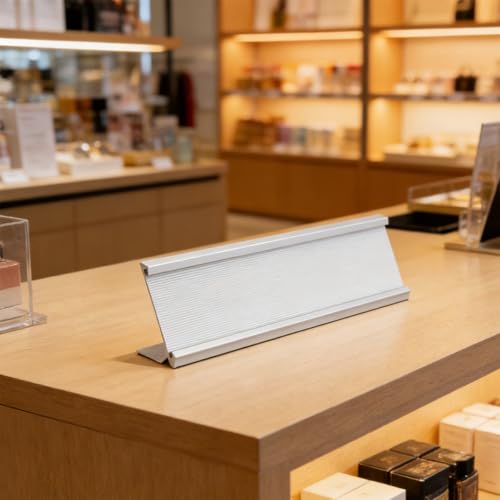 Ubric 3er-Set Namensschildhalter für Schreibtische, 20 x 6 cm, L-förmig, Metall, Silber