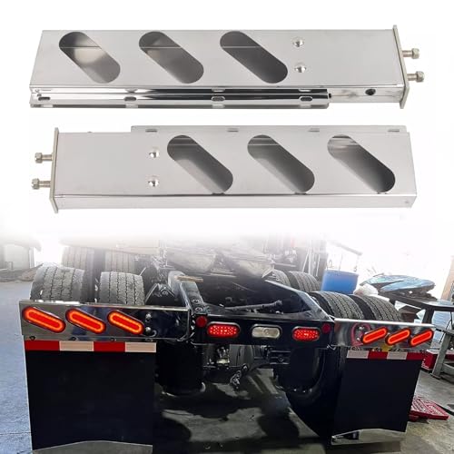 Image of Chrome Straight Spring Loaded Mud Flap Hanger Bracket Mudflap Holder 30 inch Length 2.5 inch Bolt Pattern with Oval Light Cutouts Compatible with Semi Trucks