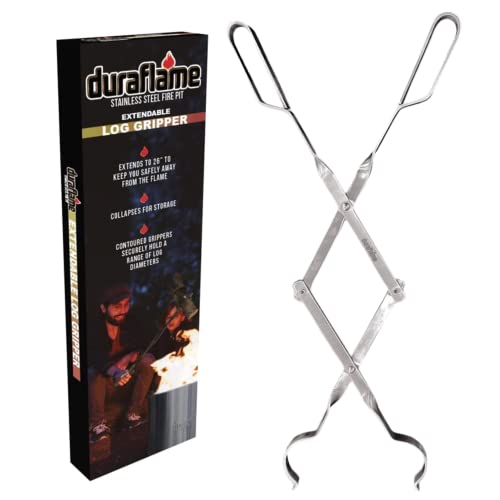 Duraflame™ Extendable Log Gripper And Grabber – 26” Long Stainless Steel Fire Pit Tong With Contour & Dual Poker Tips, Collapses For Storage, Safe & Comfortable To Use. #TOP16