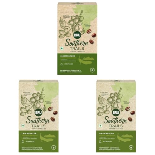 Image of Bru Southern Trails | Nespresso Compatible Coffee Capsules | Chikmagalur | Dark Roast | 100% Specialty Grade, Single Origin Arabica Coffee | 55g (Pack of 3)