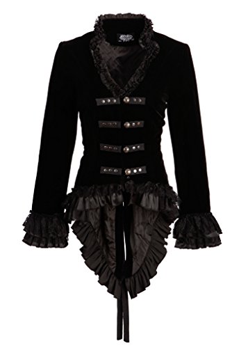 Pretty Attitude Womens Black Velvet Victorian Steampunk Tail Jacket with Back Lacing - Size US 6