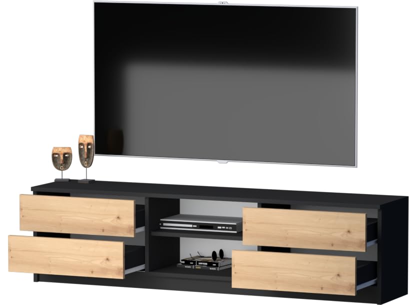 GERMAN TV-Schrank 138 cm – Lowboard mit 4 Schubladen & offener Ablage,...