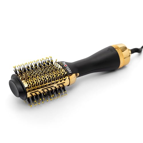 Image of Hair Dryer Brush, Detachable Hot Air Brush with Ionic Technology Volumizer, Blow Dryer Brush Oval Barrel for Quick and Salon-Quality Results and Styler for Frizz Control and Shine (Golden)