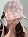 Cute Bow Embroidered Checkered Sunshade Baseball Cap - Retro Golf & Running Hat (One Size, Pink)
