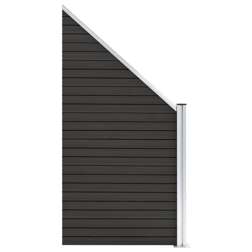 Fence Panel WPC 95x(105-180) cm Grey Wood Plastic Composite Privacy Garden Fence with Aluminium Post, Durable Modular Expandable Outdoor Secure Barrier for Residential Property