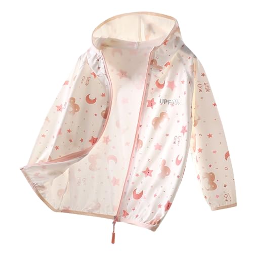 Kids Sun Hoodies Cute Graphic Zip-Up Cooling Shirts Girls Boys UPF50+ Sun Protection Loose Hooded Jacket for 3-16 Years