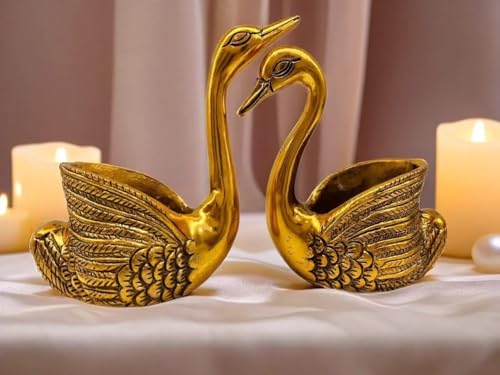 Image of Mruli Krishna Swan Tealight Candle Holder Set, Gold Metal, 13.5 cm Height, 14 cm Length, 2 Pieces