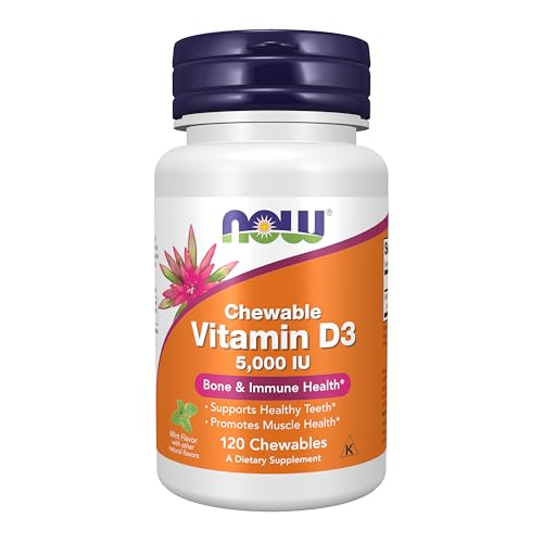 Image of NOW Foods Supplements, Vitamin D-3 5,000 IU, Natural Mint Flavor, Structural Support*, 120 Chewables