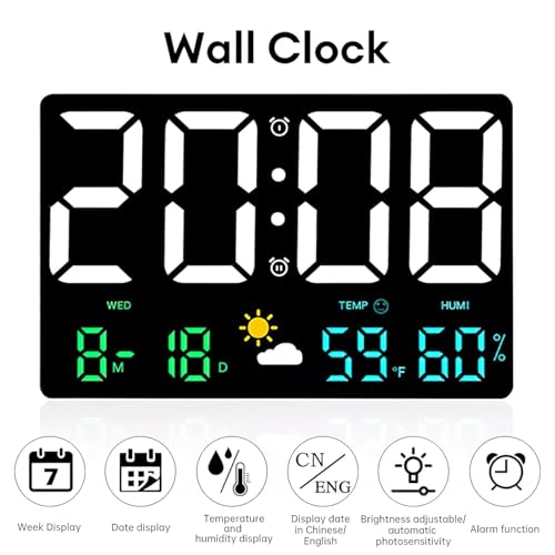 Image of HOME SKILL Alarm Clock for Heavy Sleepers Loud Clock for Adults, Table Clock with Backlight Alarm Clocks for Students Decoration Bedroom /Office (11 inch Weather Clock)