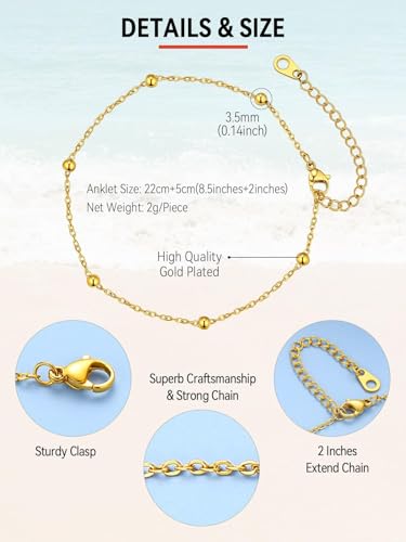 Image of FaithHeart Waterproof Ankle Bracelets for Women, 1 /2 /3Pcs Non Tarnish Stainless Steel Layered Anklet Set Paperclip Figaro Cuban Link Chain Dainty Summer Beach Jewelry Gift Adjustable Size