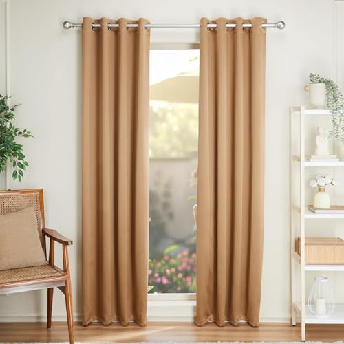 Image of amazon basics - Room Darkening Blackout Door Curtains, 100% Room Darkening | 7 Feet |Set of 2| Plain Design | for Living Room and Bedroom | 115cmx210cm, Color- Gold