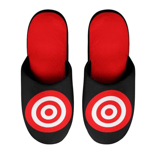 Bullseye Target Bulls Eye Red White Women's Flannel Slippers Comfort Closed Toe Slip On House Shoes Indoor4